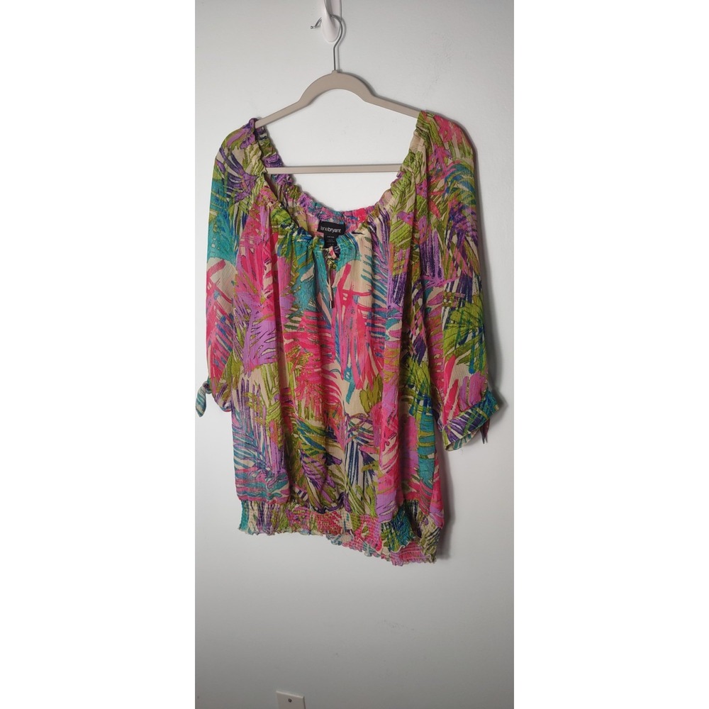 Lane Bryant Gypsy Sheer Top Women 22/24 Split 3/4 Sleeve Colorful Blouson